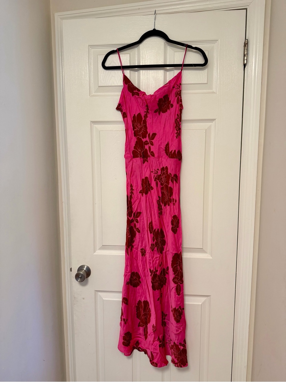 Zara Hot Pink Slip Dress with Burgundy Floral Print
